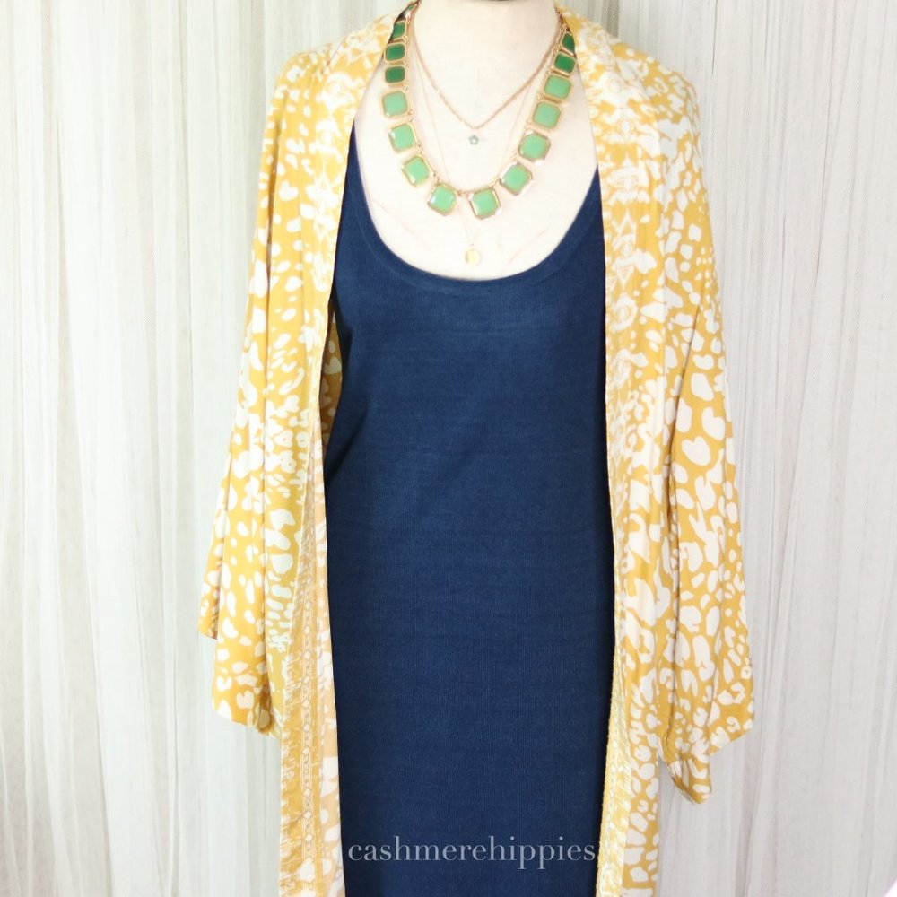 Burnt Yellow Animal Print Chiffon Duster Kimono Cover Up